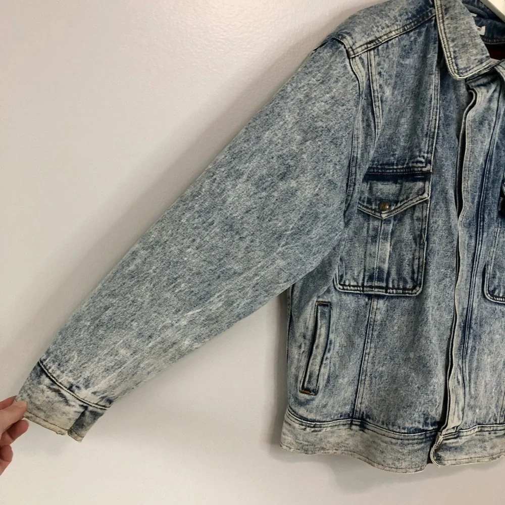 Vintage Salties Acid Wash Denim Jacket Plaid Insert Large Y2K
